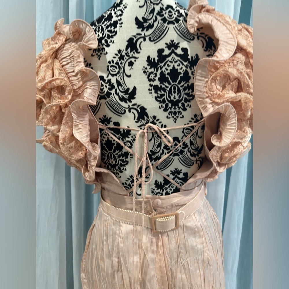 Vintage BB Collections by Barbara Pink Lace Ruffle Sleeve Midi Dress Size 6 - Picture 6 of 11